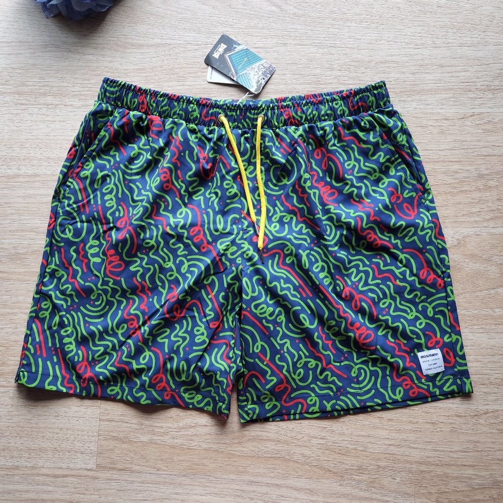 NWT Mosmann Australia 360 Flex Fit Swim Trunk Drawstring Geo-Printed
